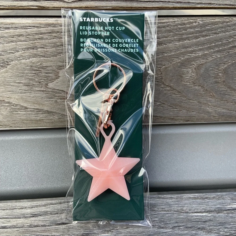 Starbucks Rose Gold Star 2023 Reusable Hot Cup Lid Stopper Keychain NWT